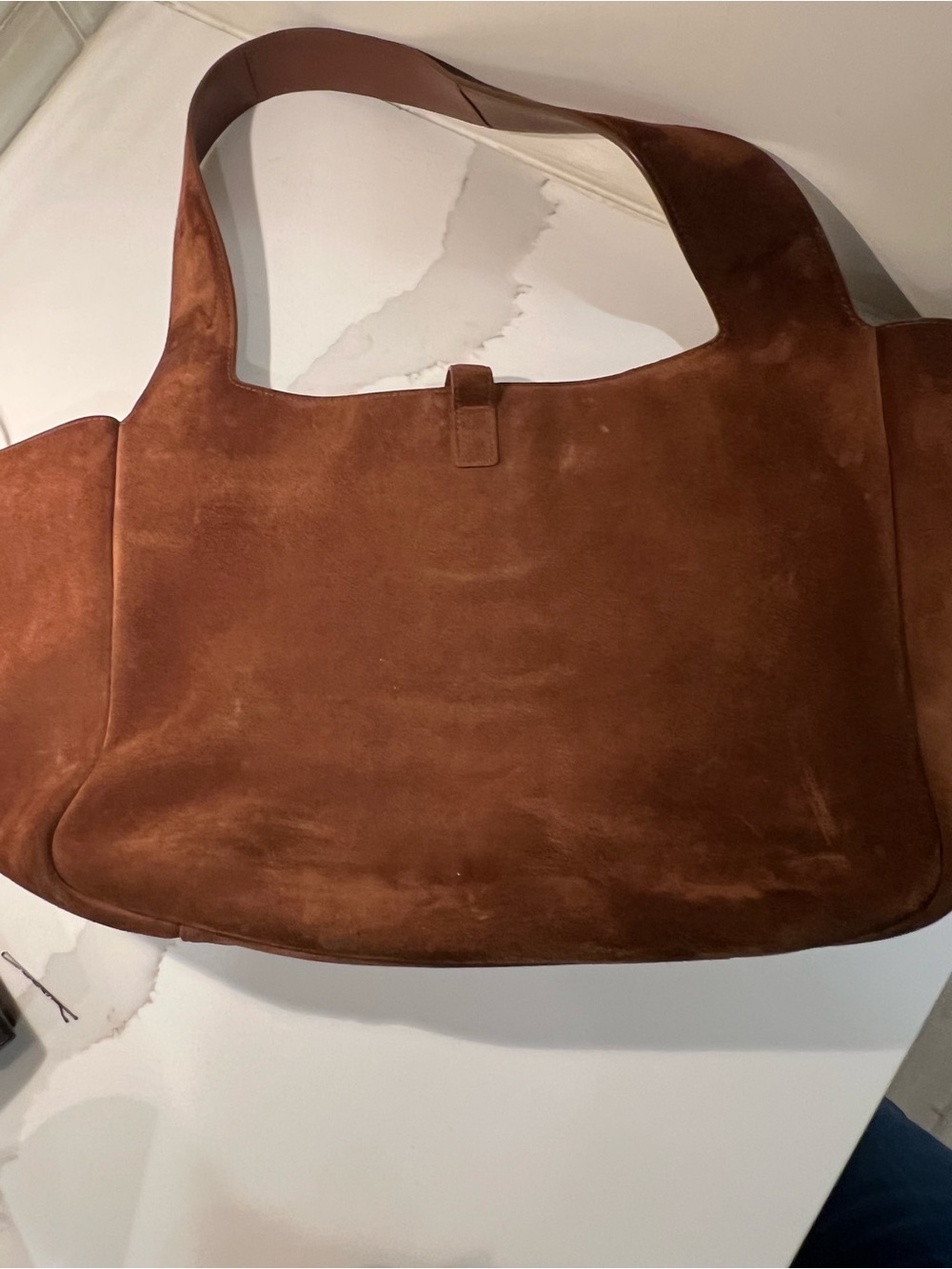 Saint Laurent Brown Suede Tote with Gold YSL Emblem - Picture 8 of 16